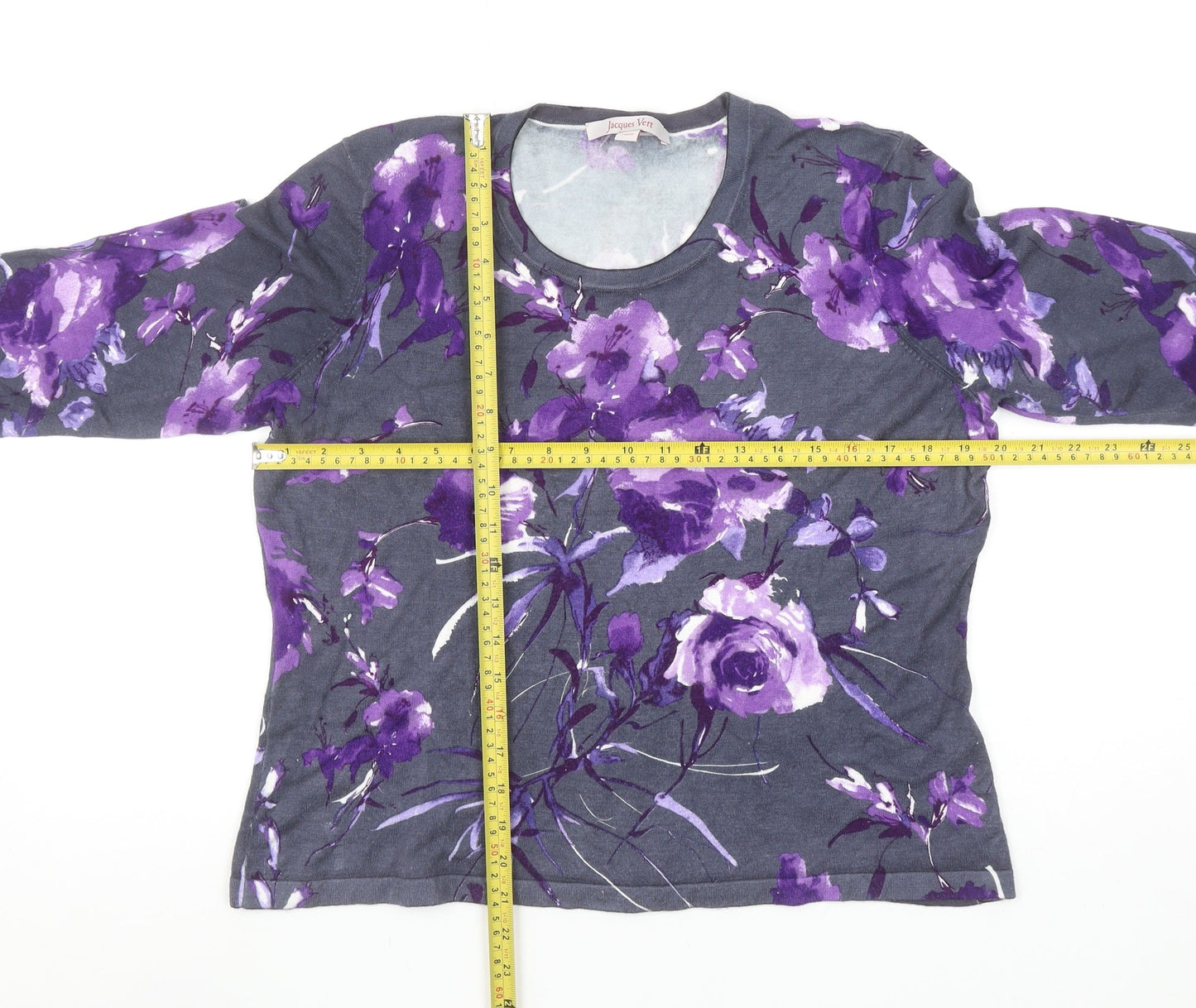 Jacques Vert Women's Purple Floral 3/4 Sleeve Top Size L