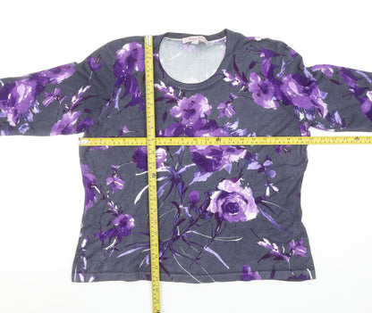 Jacques Vert Women's Purple Floral 3/4 Sleeve Top Size L