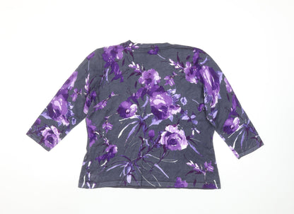 Jacques Vert Women's Purple Floral 3/4 Sleeve Top Size L