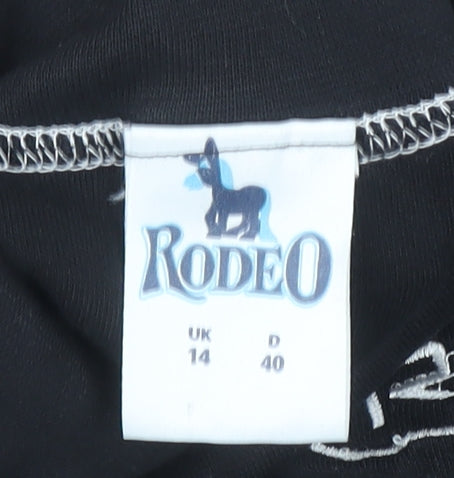 Womens UK Size 14 Rodeo Black Basic T-Shirt