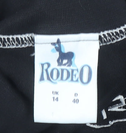Womens UK Size 14 Rodeo Black Basic T-Shirt