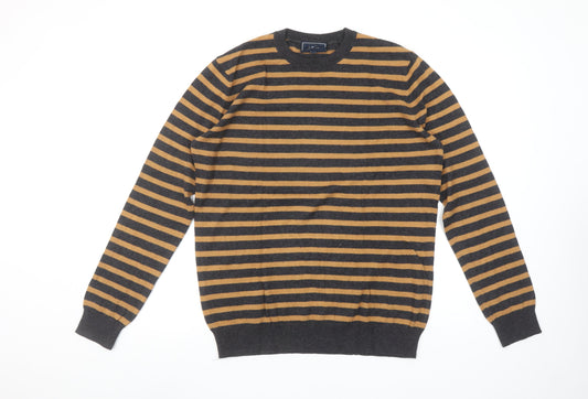 John Lewis Men's Brown Striped Cotton Cashmere Jumper Size S