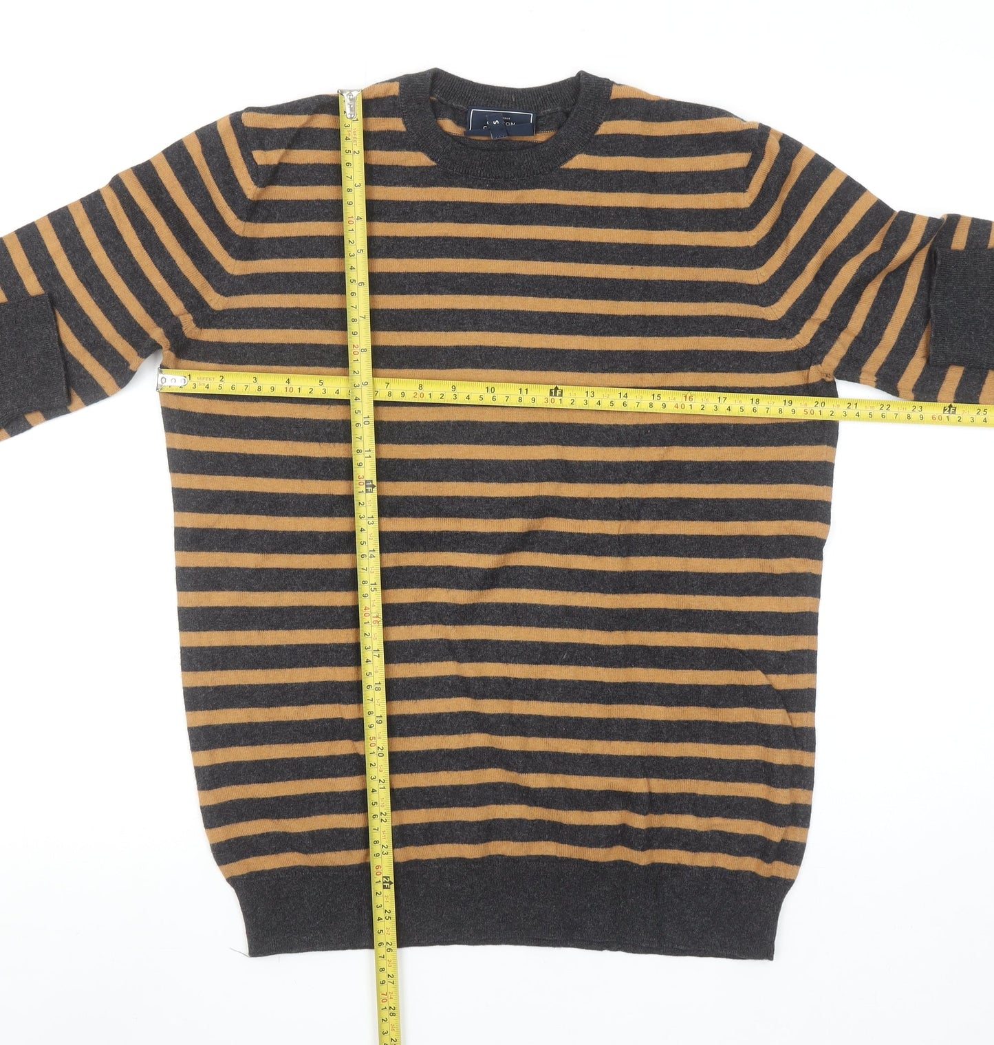 John Lewis Men's Brown Striped Cotton Cashmere Jumper Size S