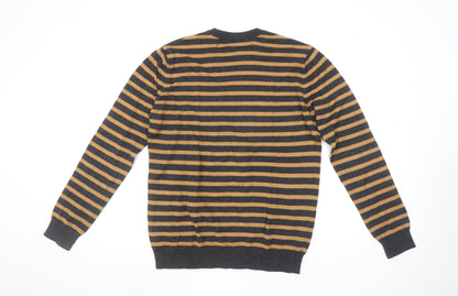 John Lewis Men's Brown Striped Cotton Cashmere Jumper Size S