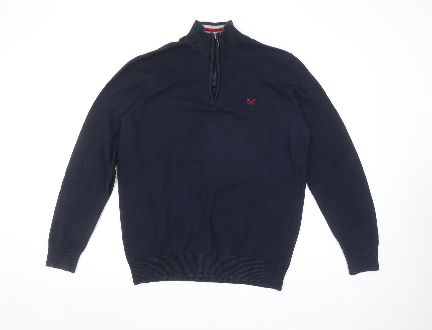 Crew Clothing Company Men's Blue L 1/4 Zip Cotton Jumper