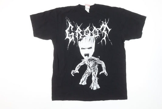 Marvel Men’s Black Groot Graphic Print Cotton T-Shirt Size L