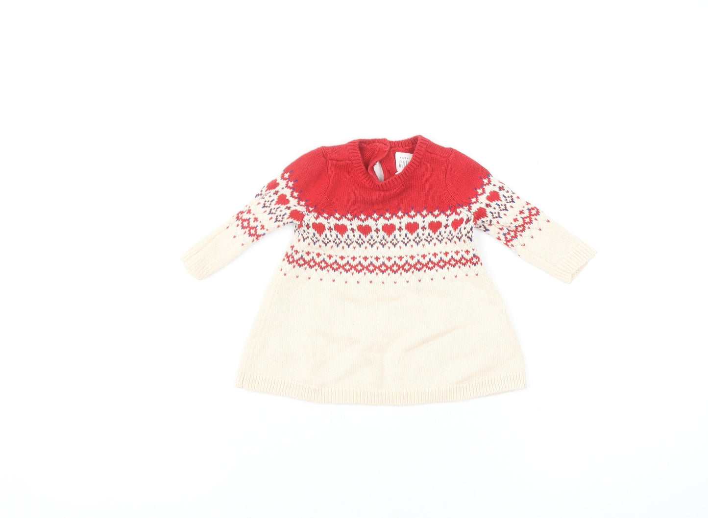 Baby GAP Red Beige Fair Isle Knit Jumper 0-3 Months Unisex Winter Pullover