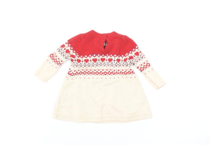 Baby GAP Red Beige Fair Isle Knit Jumper 0-3 Months Unisex Winter Pullover
