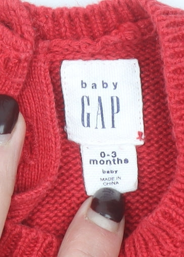 Baby GAP Red Beige Fair Isle Knit Jumper 0-3 Months Unisex Winter Pullover