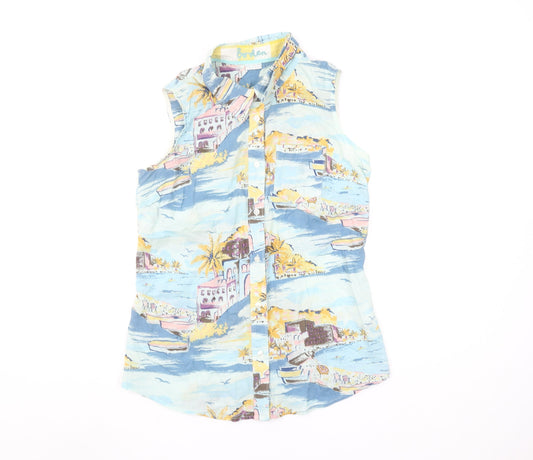 Boden Women's Multicoloured Cotton Sleeveless Collared Tunic Blouse Size 8