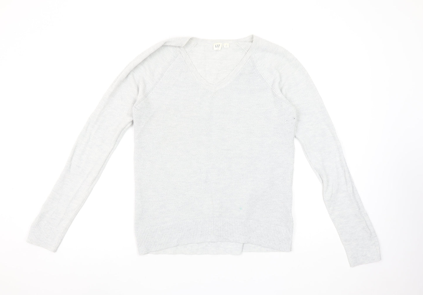 GAP Women's Grey V-Neck Knit Jumper Medium Long Sleeve
