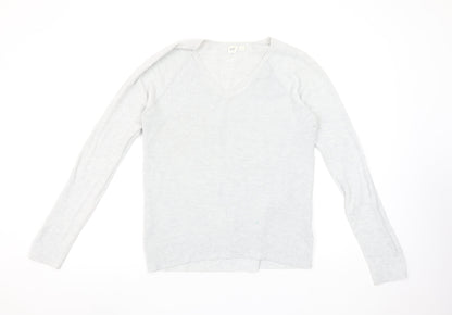 GAP Women's Grey V-Neck Knit Jumper Medium Long Sleeve