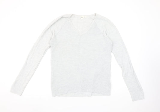 GAP Women's Grey V-Neck Knit Jumper Medium Long Sleeve