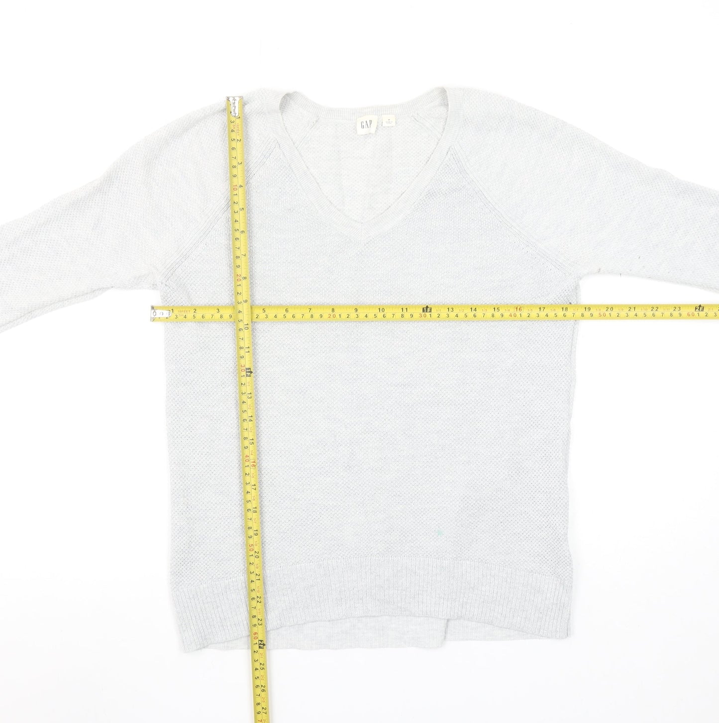 GAP Women's Grey V-Neck Knit Jumper Medium Long Sleeve