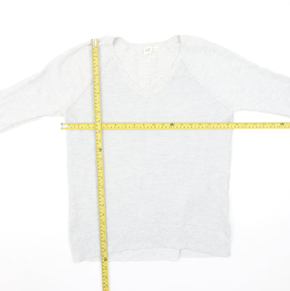 GAP Women's Grey V-Neck Knit Jumper Medium Long Sleeve