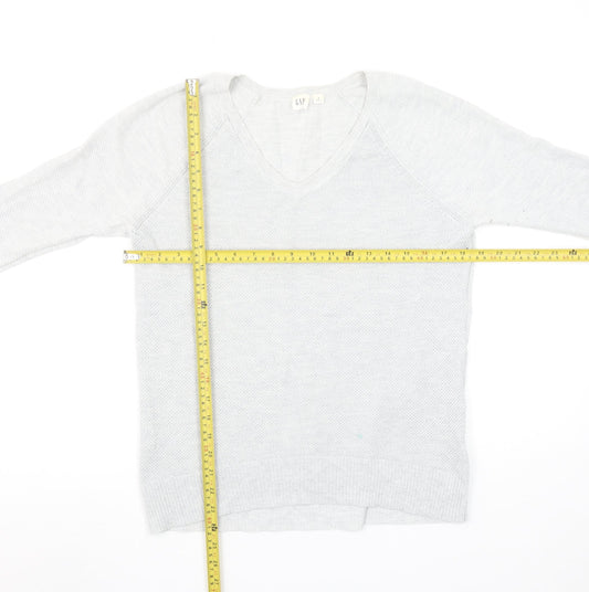 GAP Women's Grey V-Neck Knit Jumper Medium Long Sleeve