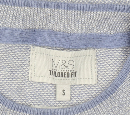 Marks and Spencer Men's Blue Cotton Crew Neck Pullover Jumper S Tailored Fit