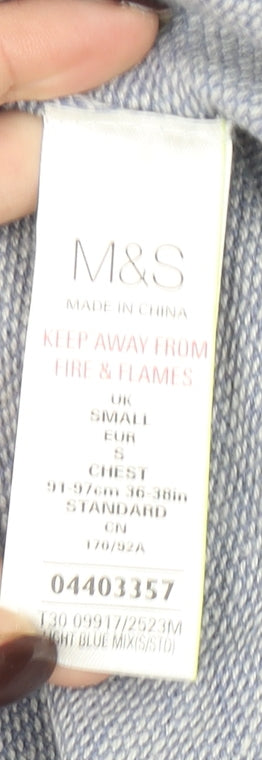 Marks and Spencer Men's Blue Cotton Crew Neck Pullover Jumper S Tailored Fit