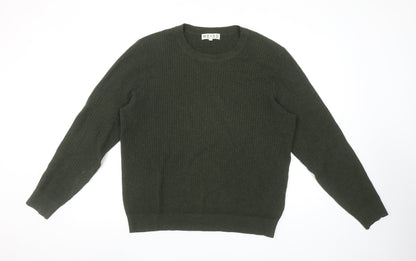 Reiss Men's Green Cotton Wool Crew Neck Waffle Knit Jumper Size L