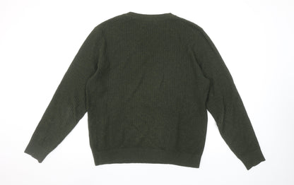 Reiss Men's Green Cotton Wool Crew Neck Waffle Knit Jumper Size L