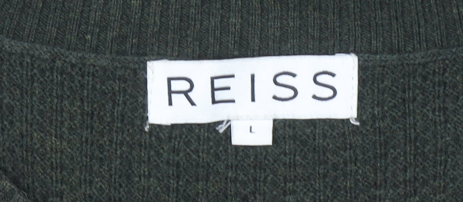 Reiss Men's Green Cotton Wool Crew Neck Waffle Knit Jumper Size L