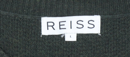 Reiss Men's Green Cotton Wool Crew Neck Waffle Knit Jumper Size L