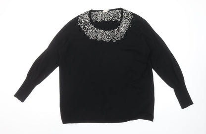 EAST Womens Black Wool Viscose Embroidered Jumper Size M