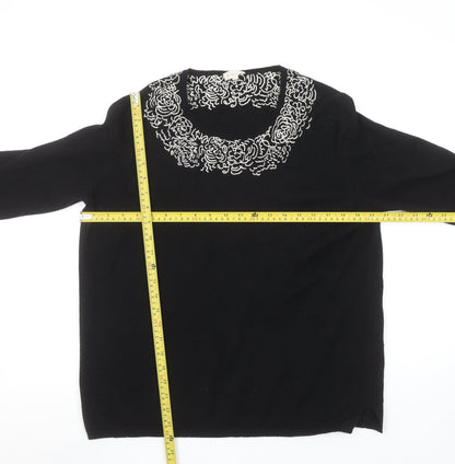 EAST Womens Black Wool Viscose Embroidered Jumper Size M