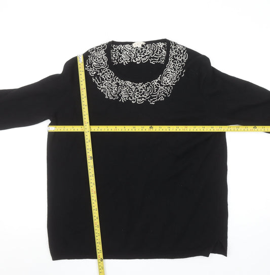EAST Womens Black Wool Viscose Embroidered Jumper Size M
