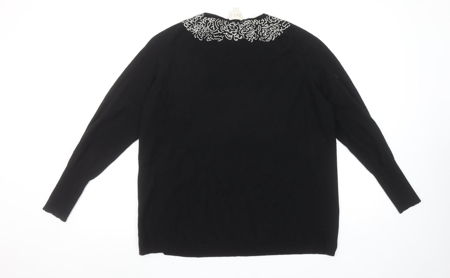 EAST Womens Black Wool Viscose Embroidered Jumper Size M