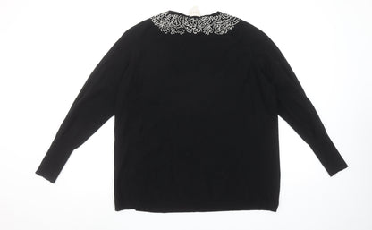 EAST Womens Black Wool Viscose Embroidered Jumper Size M