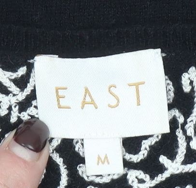 EAST Womens Black Wool Viscose Embroidered Jumper Size M