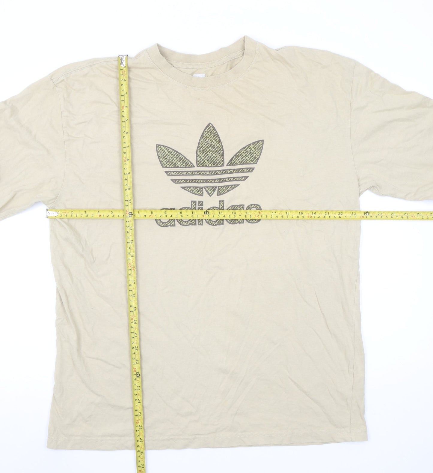 Adidas Men's Beige XL Long Sleeve Logo Cotton T-Shirt