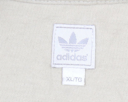 Adidas Men's Beige XL Long Sleeve Logo Cotton T-Shirt