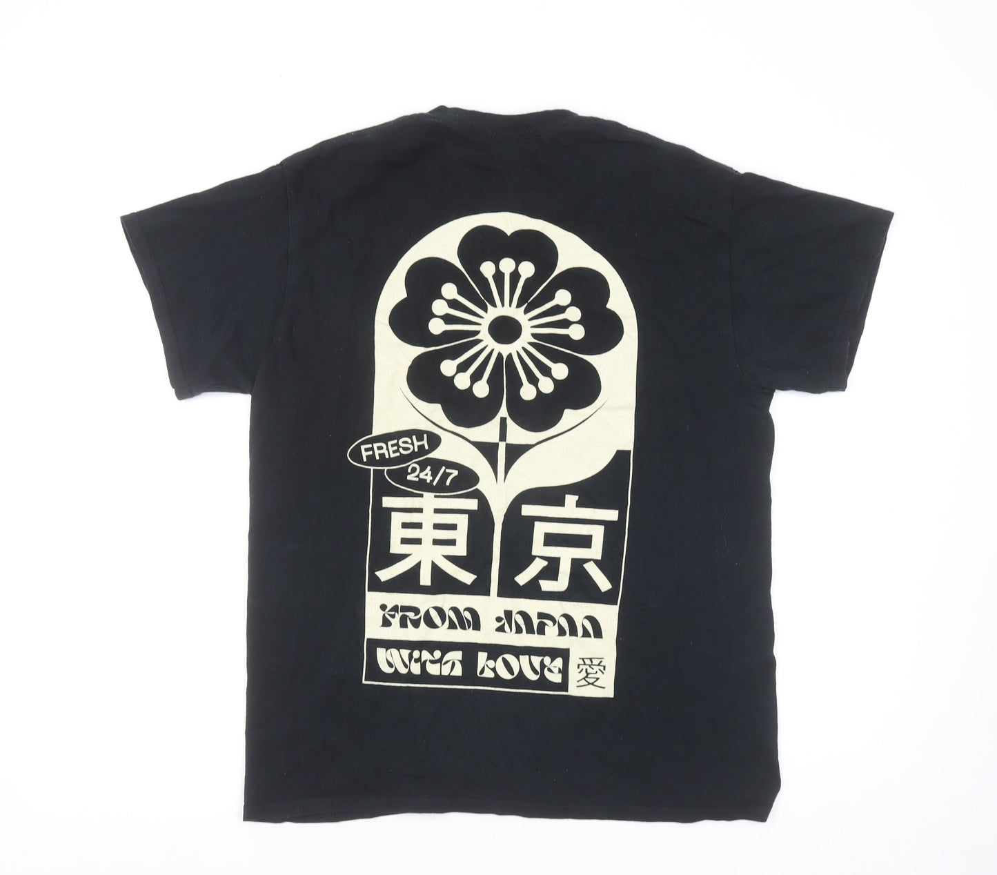 Shok Men's Black Tokyo Graphic Print Cotton T-Shirt Size M
