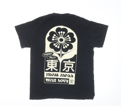 Shok Men's Black Tokyo Graphic Print Cotton T-Shirt Size M