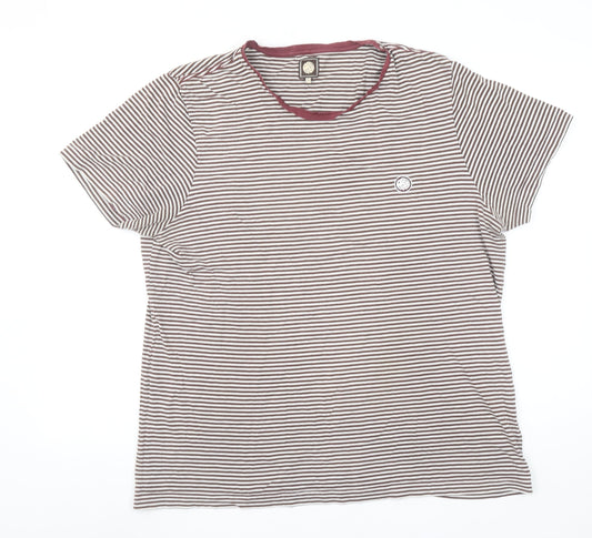 Pretty Green Women’s Brown Striped Cotton Short Sleeve T-Shirt Size L