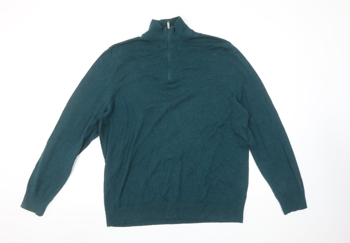 Burton Menswear London Men's Green L 1/2 Zip Knit Jumper