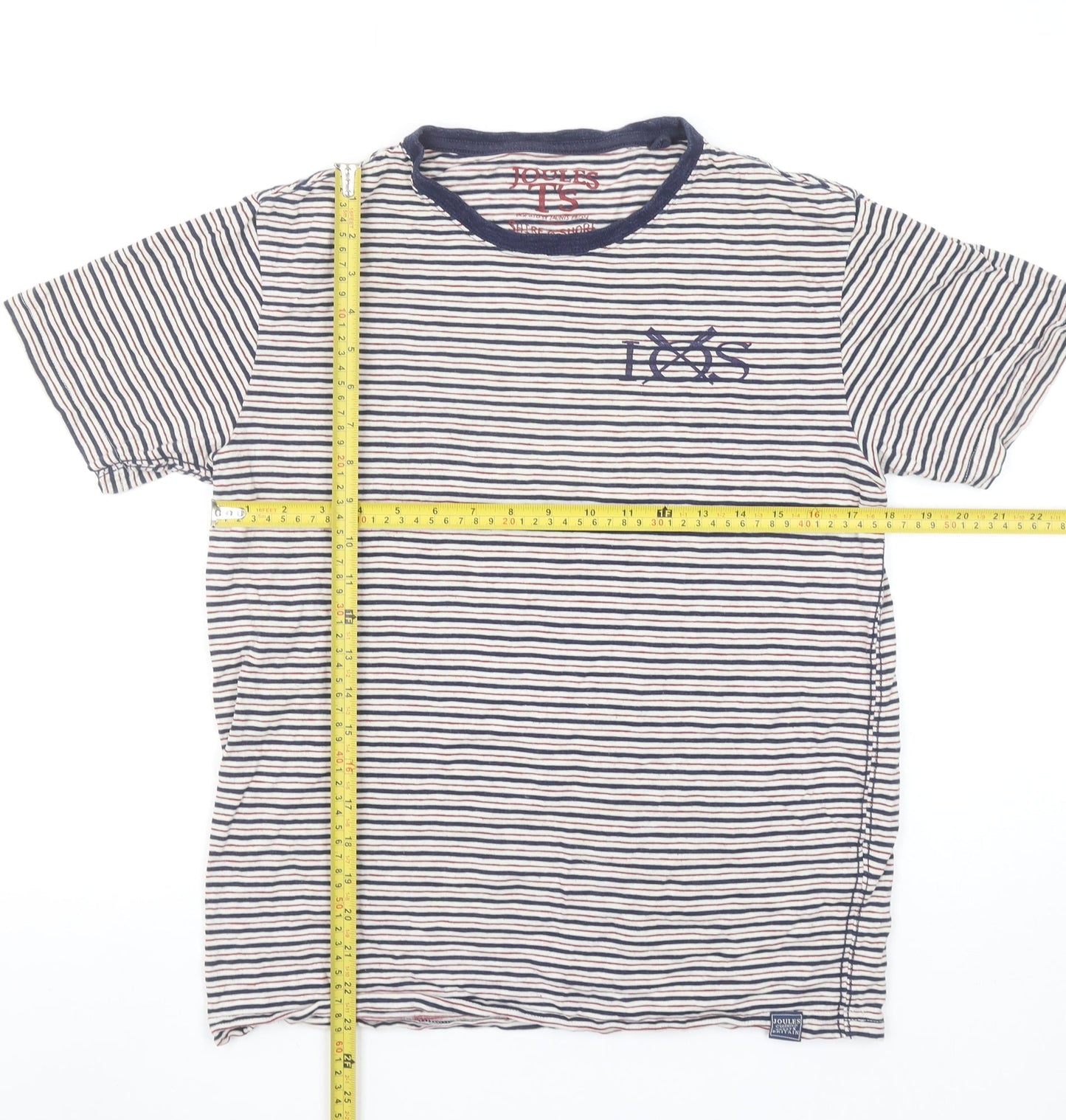 Joules Men's Blue Striped Nautical Crew Neck Cotton T-Shirt Size L