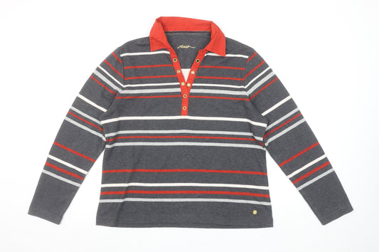 Dash Women Grey Striped Long Sleeve Polo Shirt Size 16