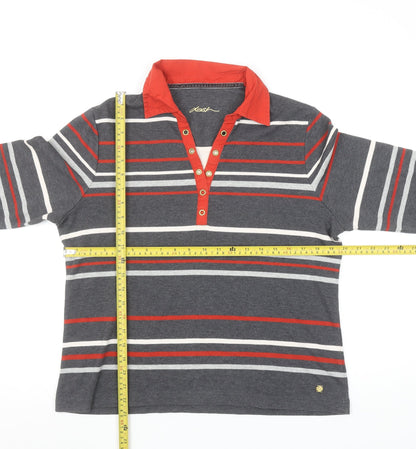 Dash Women Grey Striped Long Sleeve Polo Shirt Size 16