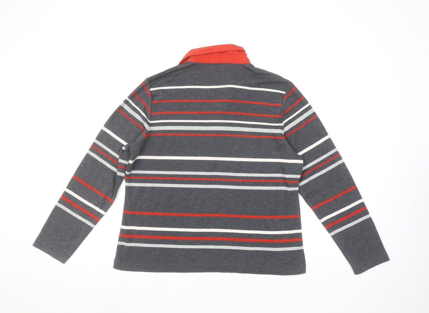 Dash Women Grey Striped Long Sleeve Polo Shirt Size 16