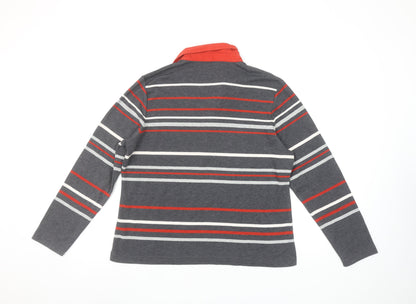 Dash Women Grey Striped Long Sleeve Polo Shirt Size 16