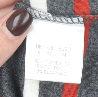 Dash Women Grey Striped Long Sleeve Polo Shirt Size 16