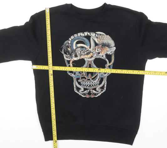 Zara Man Black Skull Snake Graphic Print Sweatshirt Men’s S