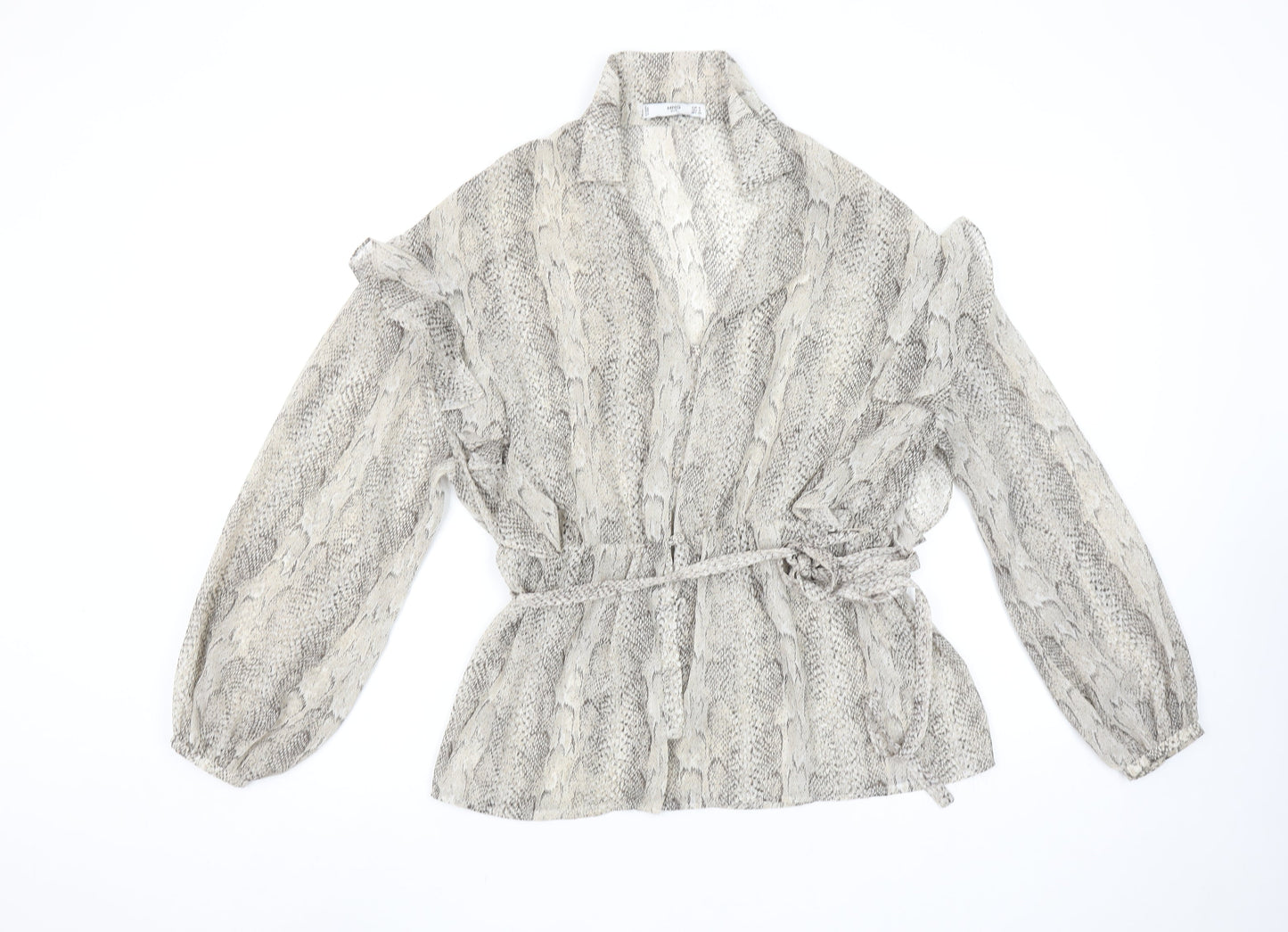 Womens UK Size S MNG Grey Wrap Blouse