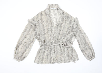 Womens UK Size S MNG Grey Wrap Blouse