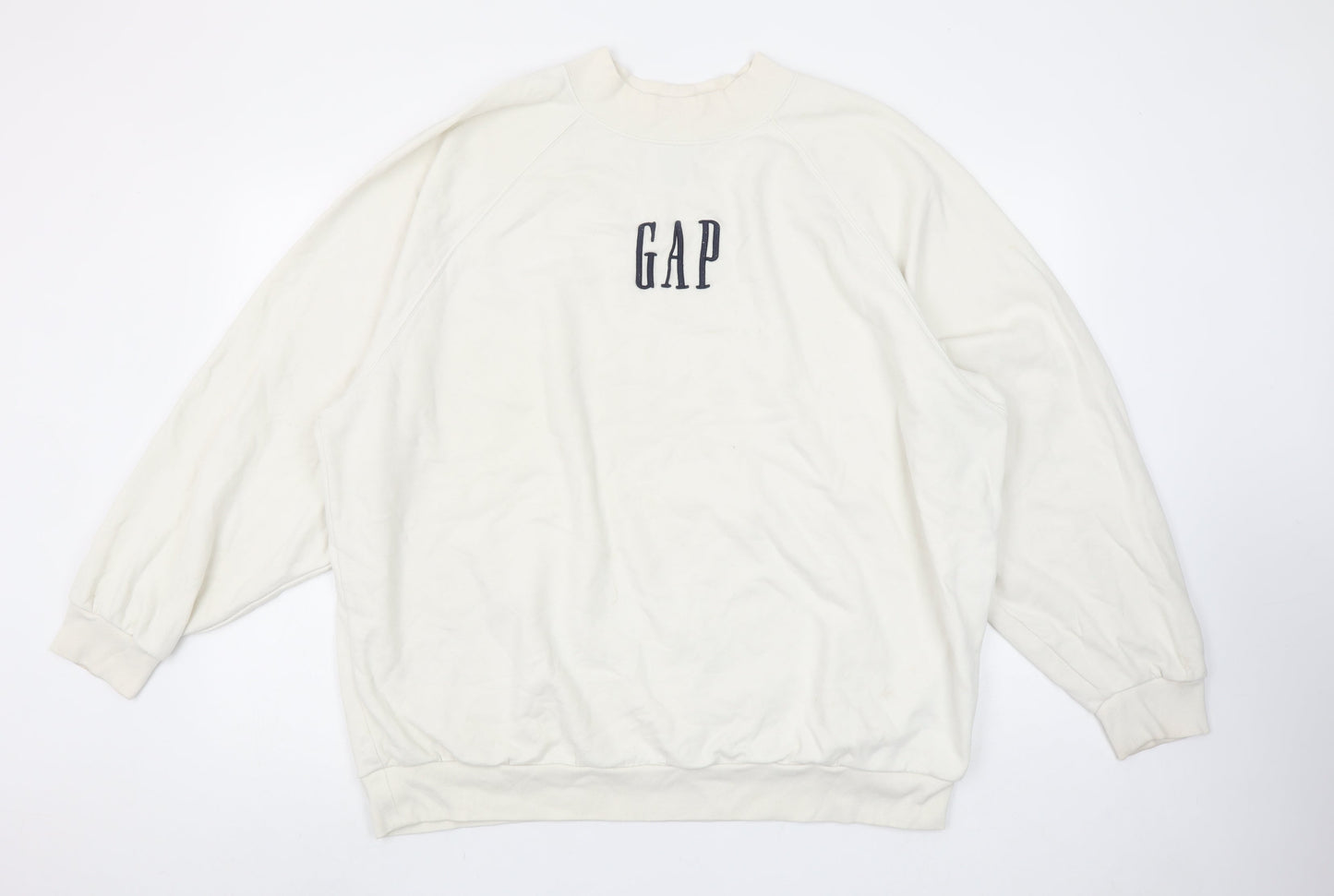 GAP Women Oversized Ivory Sweatshirt Medium Cotton Blend Logo Crew Neck