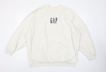 GAP Women Oversized Ivory Sweatshirt Medium Cotton Blend Logo Crew Neck
