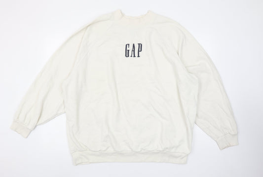 GAP Women Oversized Ivory Sweatshirt Medium Cotton Blend Logo Crew Neck